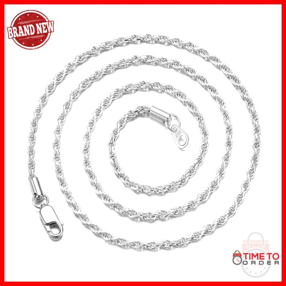Sterling Silver Rope Chain Necklace 14-30 Inch 3-5mm Twist Cable